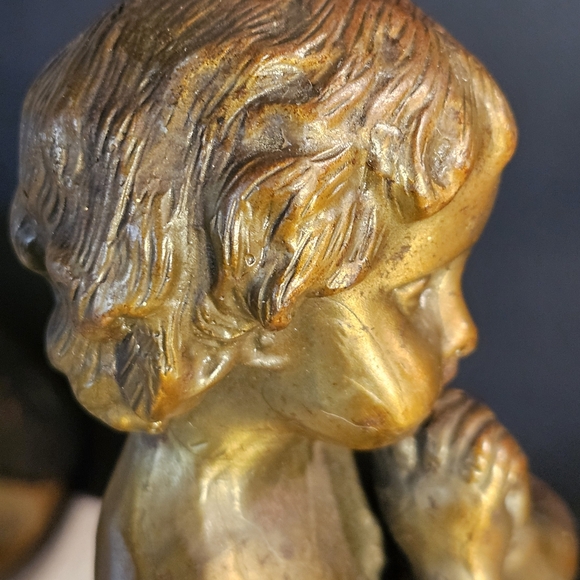 Italian Gilt Bronze Cherub, 1860's Antique Sculpture Very Heavy - Picture 9 of 16